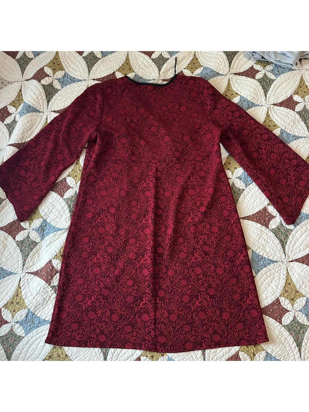 Red & black vintage 90s whimsigoth babydoll dress w bell sleeves Size 2XL - Picture 3 of 4